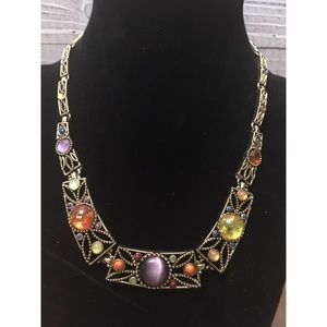 Colorful Gold Tone Filigree Necklace